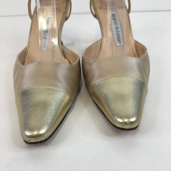 Manolo Blahnik Golden Cap Toe Ankle Strap Pumps Size 37.5 - Picture 6 of 15